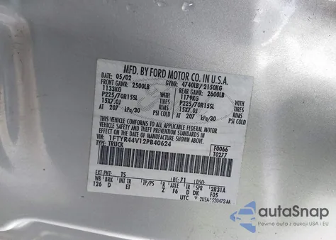 2002 Ford Ranger Edge/Tremor/Xlt из США, поврежденный, VIN 1FTYR44V12PB40624